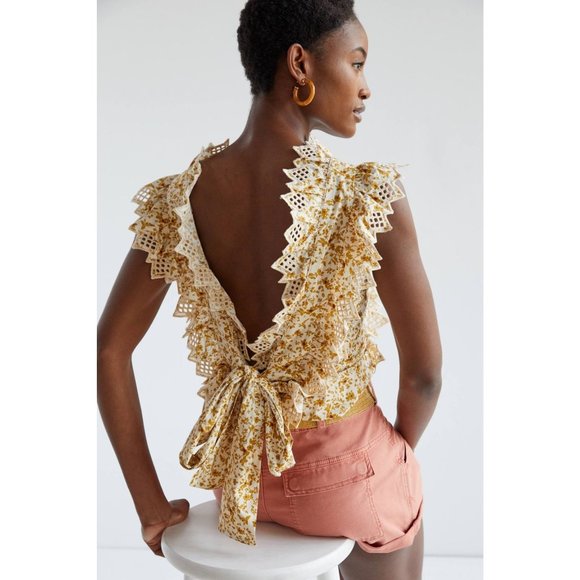 Anthropologie Blue Tassel Trina Bow Blouse - Picture 1 of 12